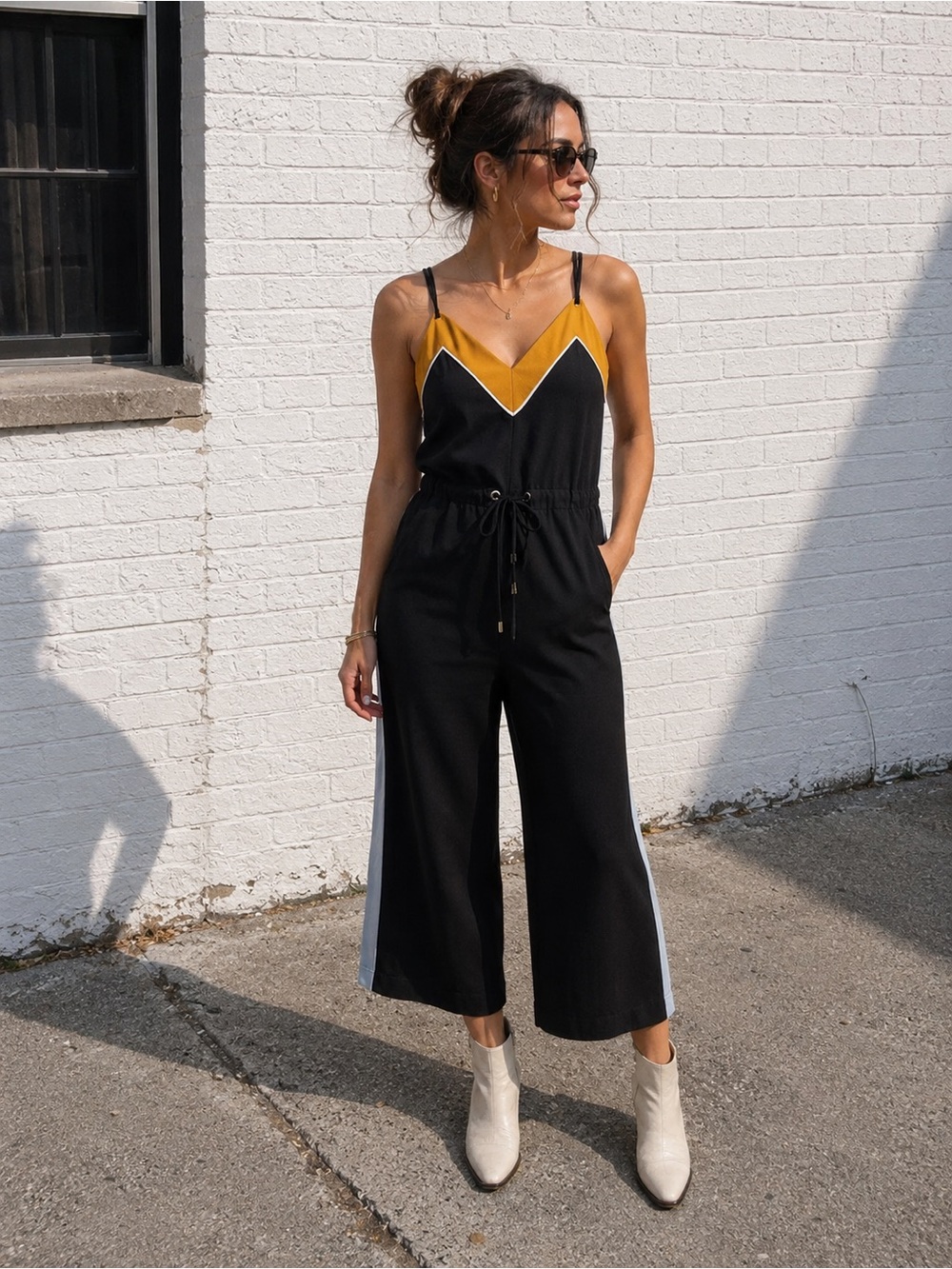 Ted Baker Spaghetti-Strap Black & Mustard Darvva Jumpsuit